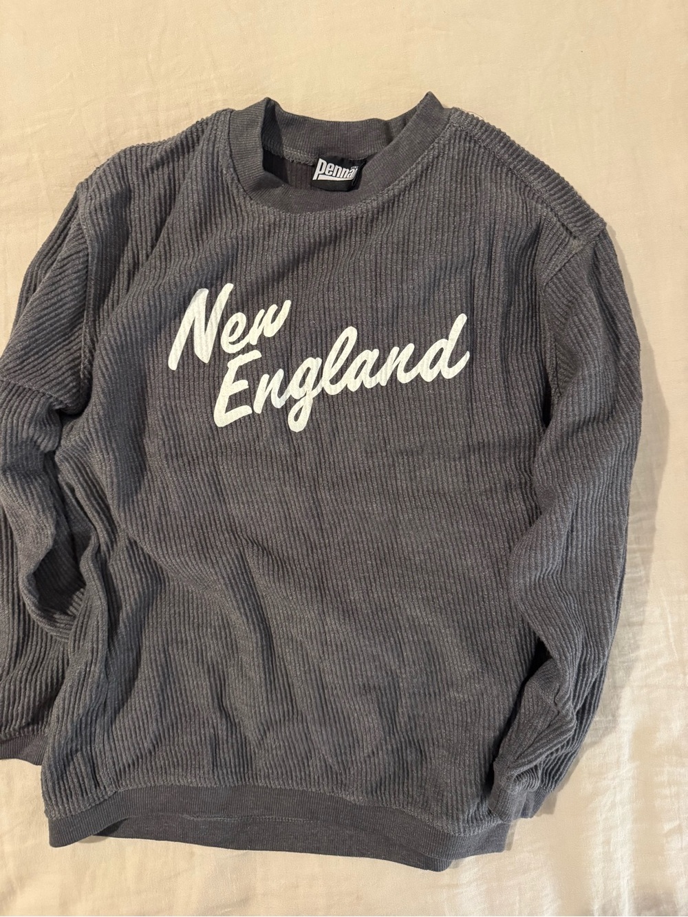 New England Gray Corded Crewneck Sweater